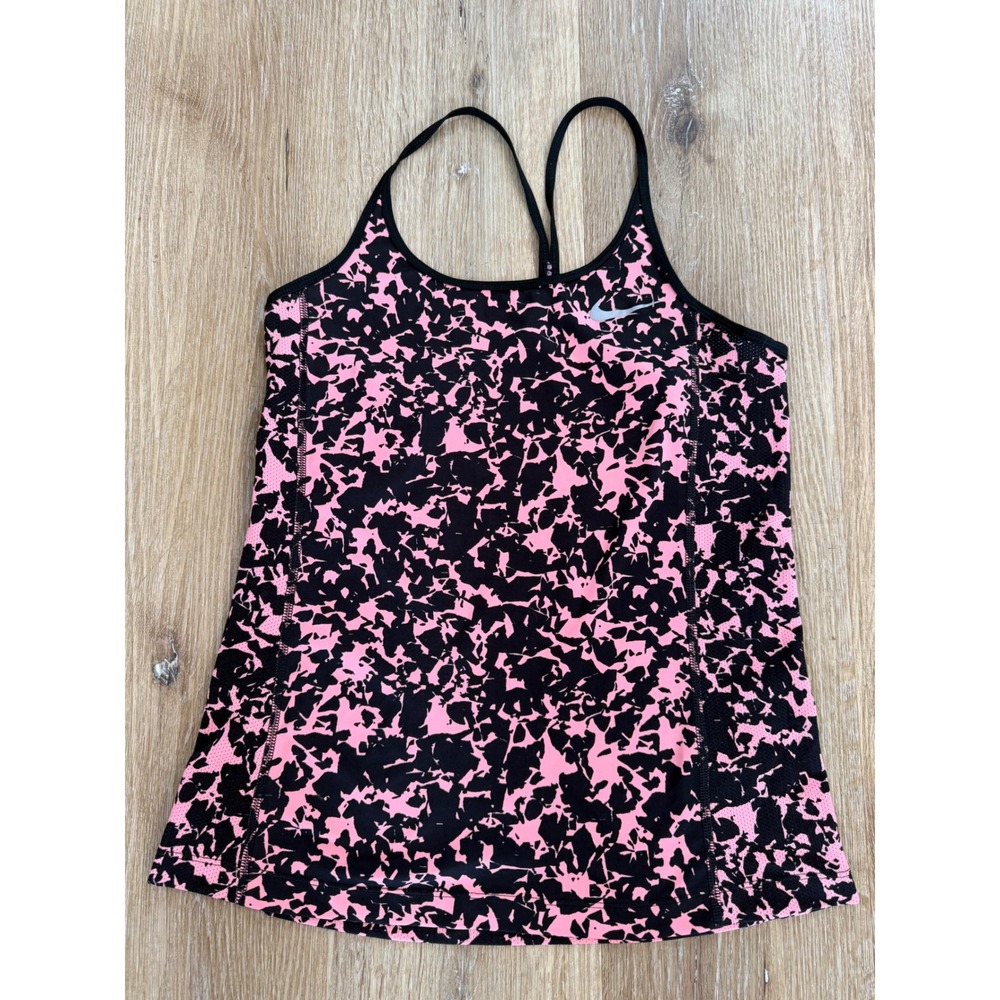 Nike Dri-FIT Tank Top Womens Small Pink Black Abstract Splatter Mesh‎ 831526-808